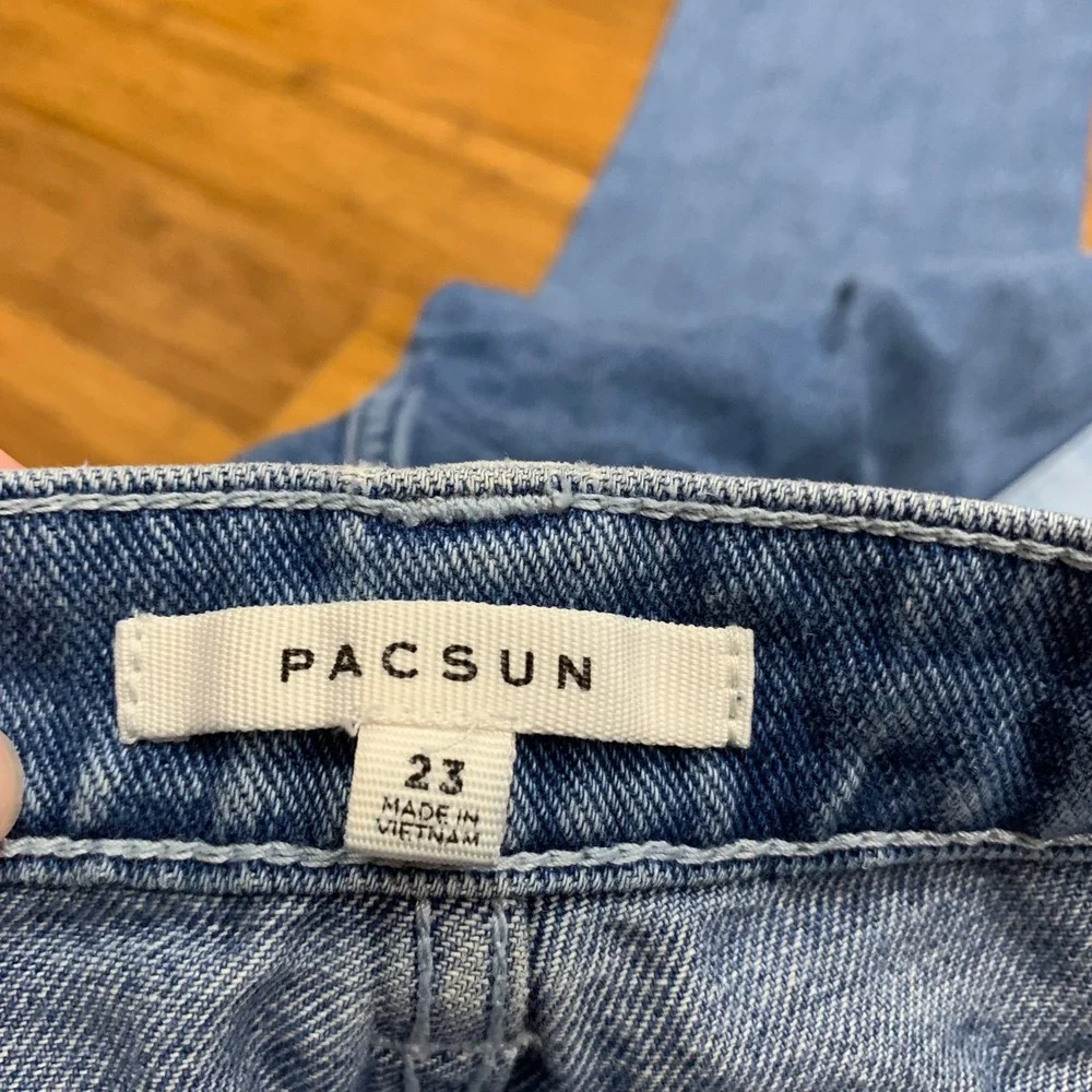 Pacsun Denim Cargo Pants Women Size 23 Two Tone Pockets High Waist Jeans Utility